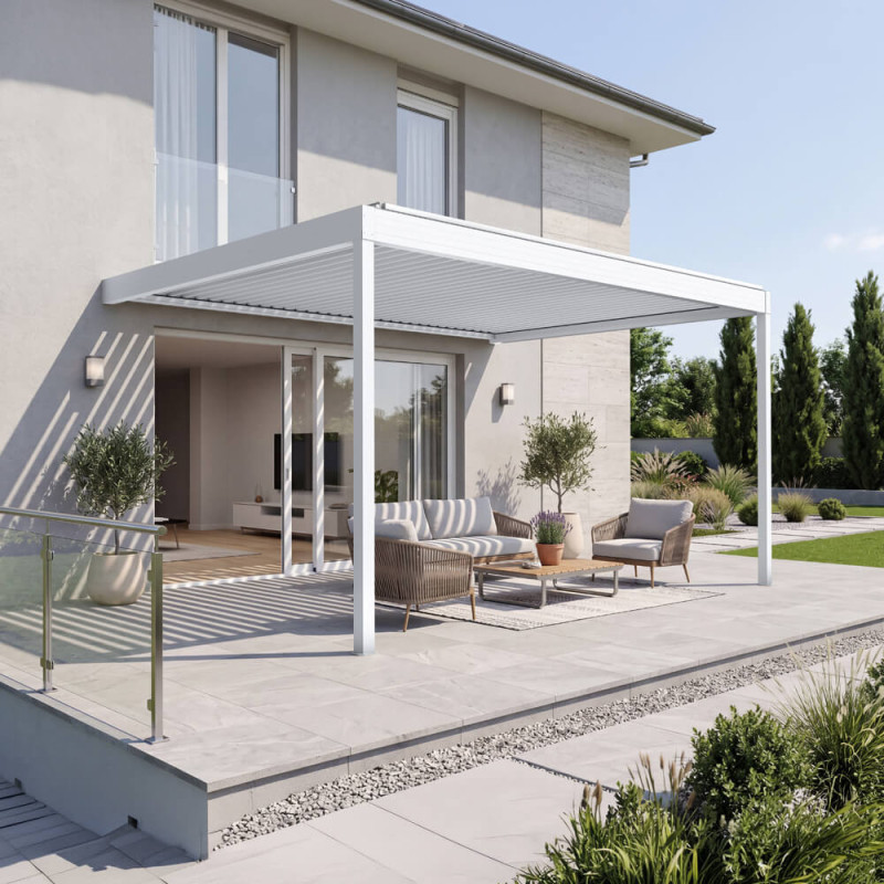 Pergola bioclimatique perpendiculaire SAMA blanc