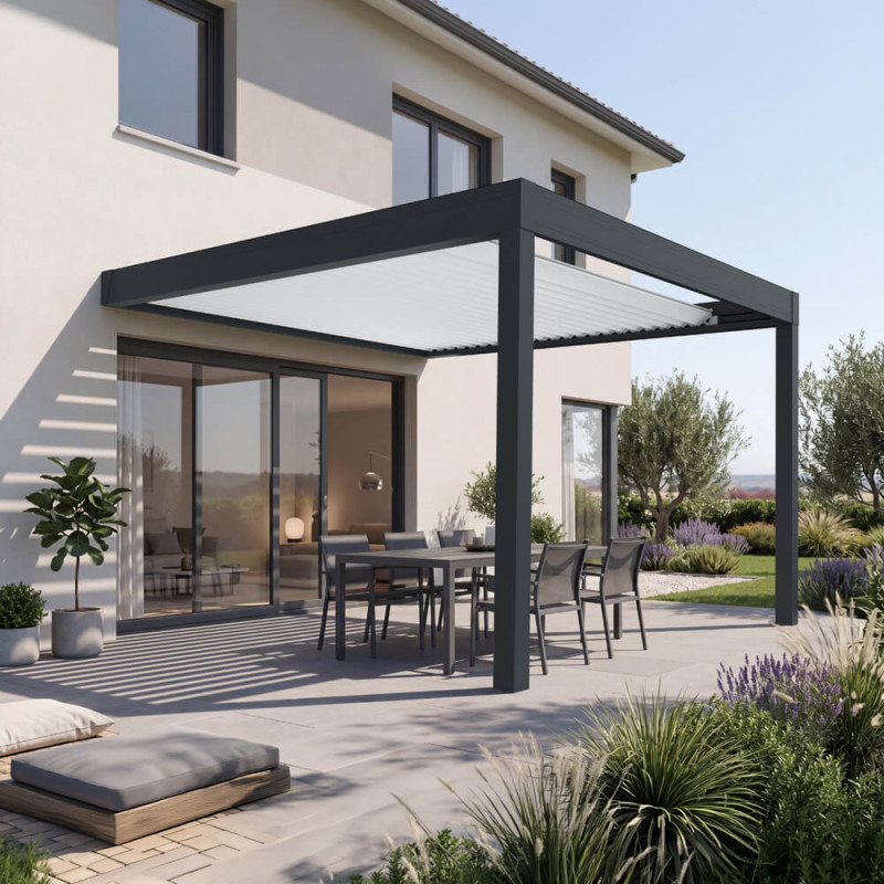 Pergola bioclimatique rétractable YUTA coloris mixte