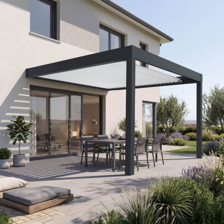 Pergola bioclimatique rétractable YUTA coloris mixte