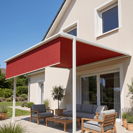 Pergola à toile rétractable LURRA Toile Rouge T113, Armature blanche
