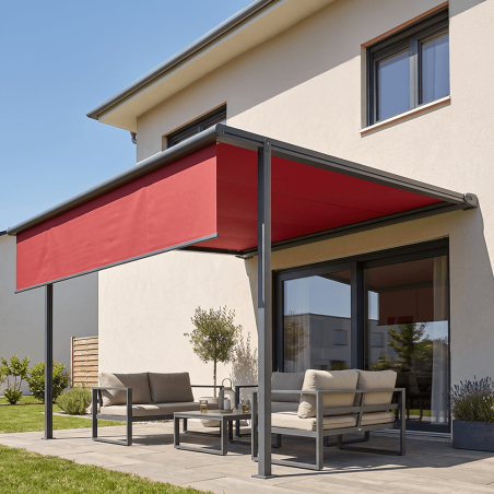 Pergola à toile rétractable LURRA Toile Rouge T113, Armature grise
