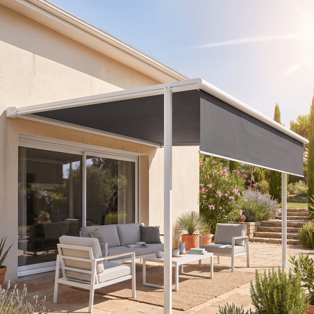 Pergola à toile rétractable LURRA Toile grise 078, Armature blanche