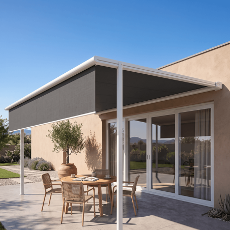 Pergola toile rétractable LURRA Toile grise 078, Armature blanche