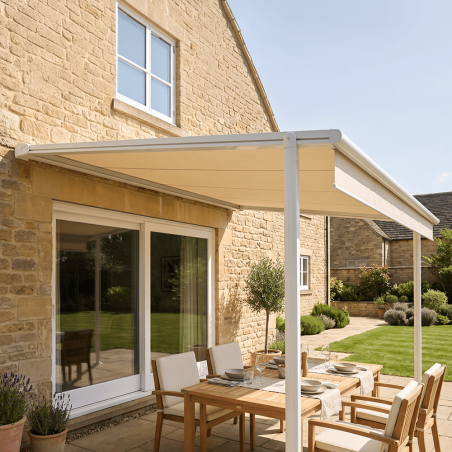 Pergola à toile rétractable LURRA Crème 004b, Armature blanche