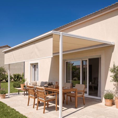 Pergola à toile rétractable LURRA Crème 004b, Armature blanche