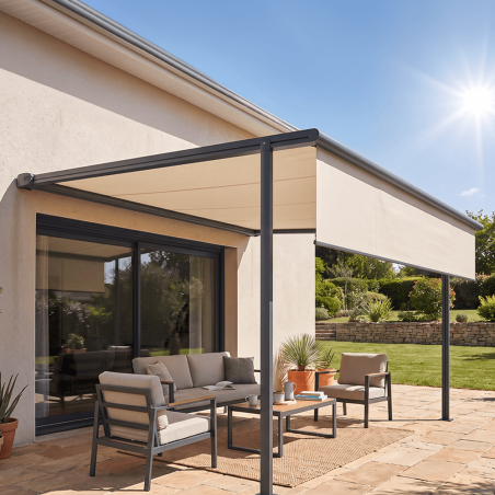 Pergola à toile rétractable LURRA Crème 004b, Armature grise